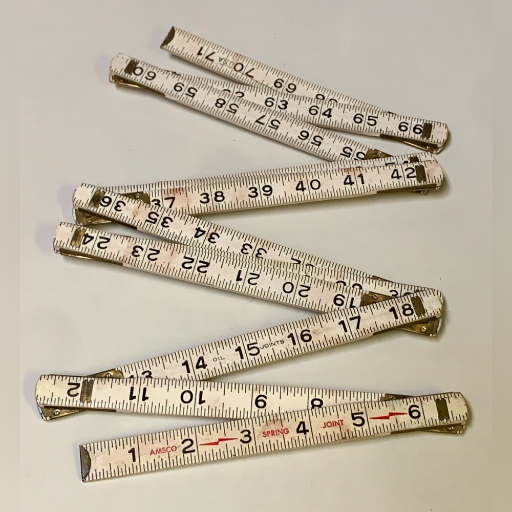 Vintage White Painted Wood Articulating Joint Folding AMSCO 72” Measuring Stick